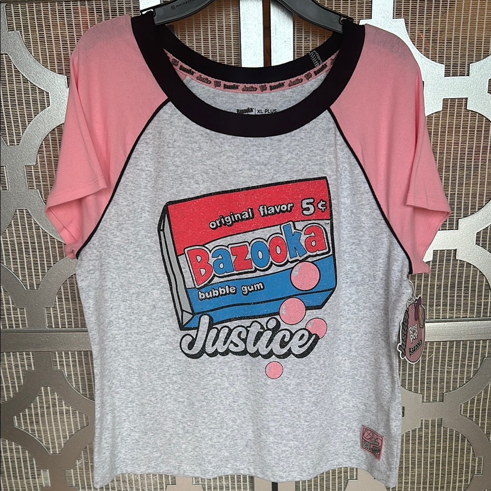 NWT kids Justice Pink and Gray Short Sleeve Tee with Retro Graphic